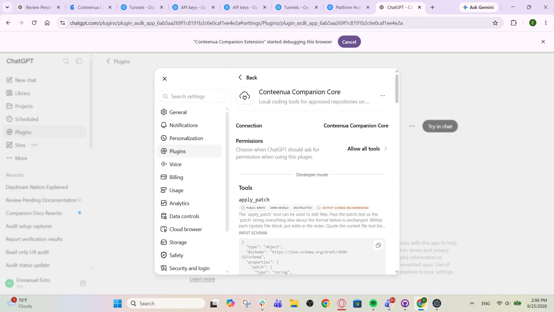 ChatGPT showing a local tool approval prompt