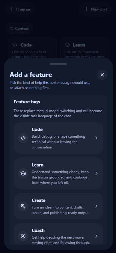 Conteenua feature selection view