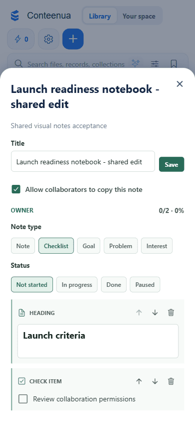 Visual checklist on a mobile screen