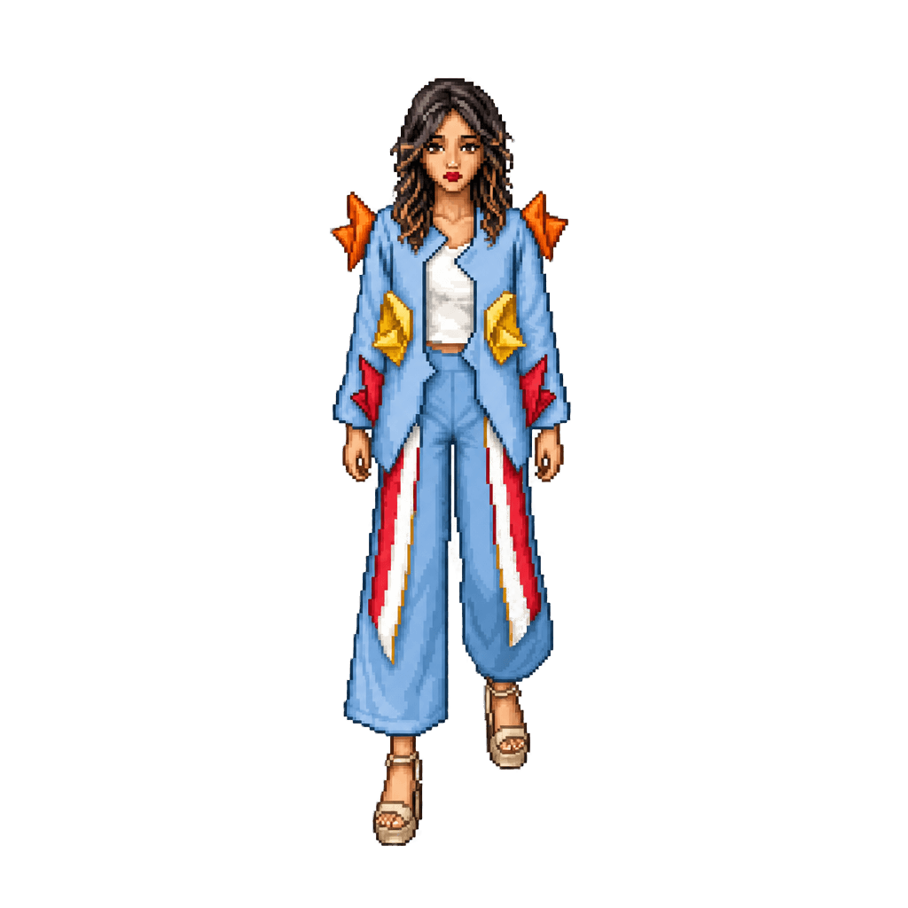 Your Conteenua character in a blue statement suit
